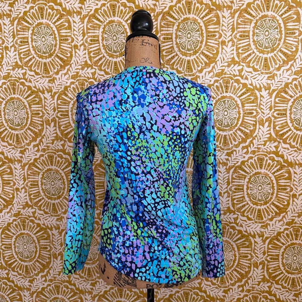 IBKUL Camille Print UPF50 Crewneck Long Sleeve Top in Navy Multi Sz XS - Picture 6 of 8